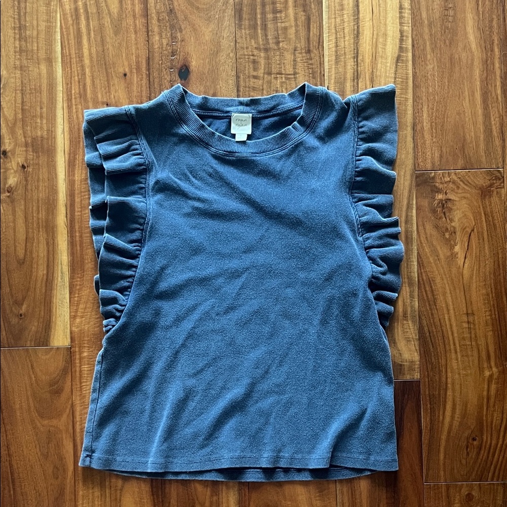 Sleeveless Ruffle Shoulder Tank Top - Blue